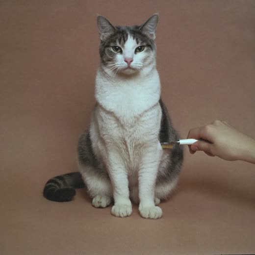 A cat sitting calmly, coat combed smooth